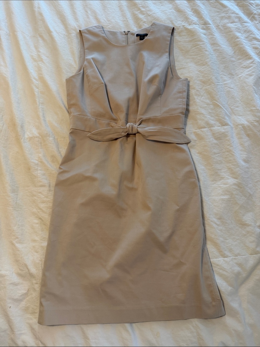 Ann Taylor Beige Tie-Waist Sleeveless Sheath Dress